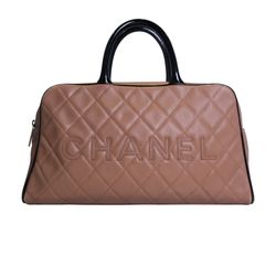 Chanel Logo Quilted Bowling Bag, Caviar, Beige, 6211062 (2000/02), 2